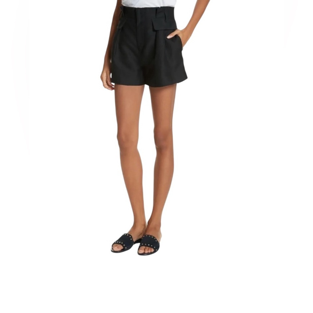 Frame High Waist Paperbag Black Linen Blend Women's Shorts Size 0